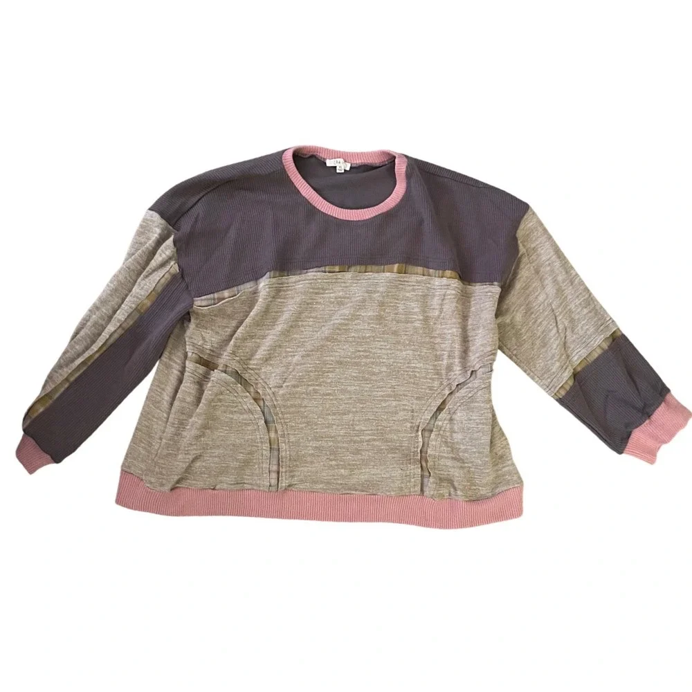 Oli & Hali Women's Patchwork Knit Crewneck Sweatshirt‎ Lagenlook- Size XL - Picture 2 of 8